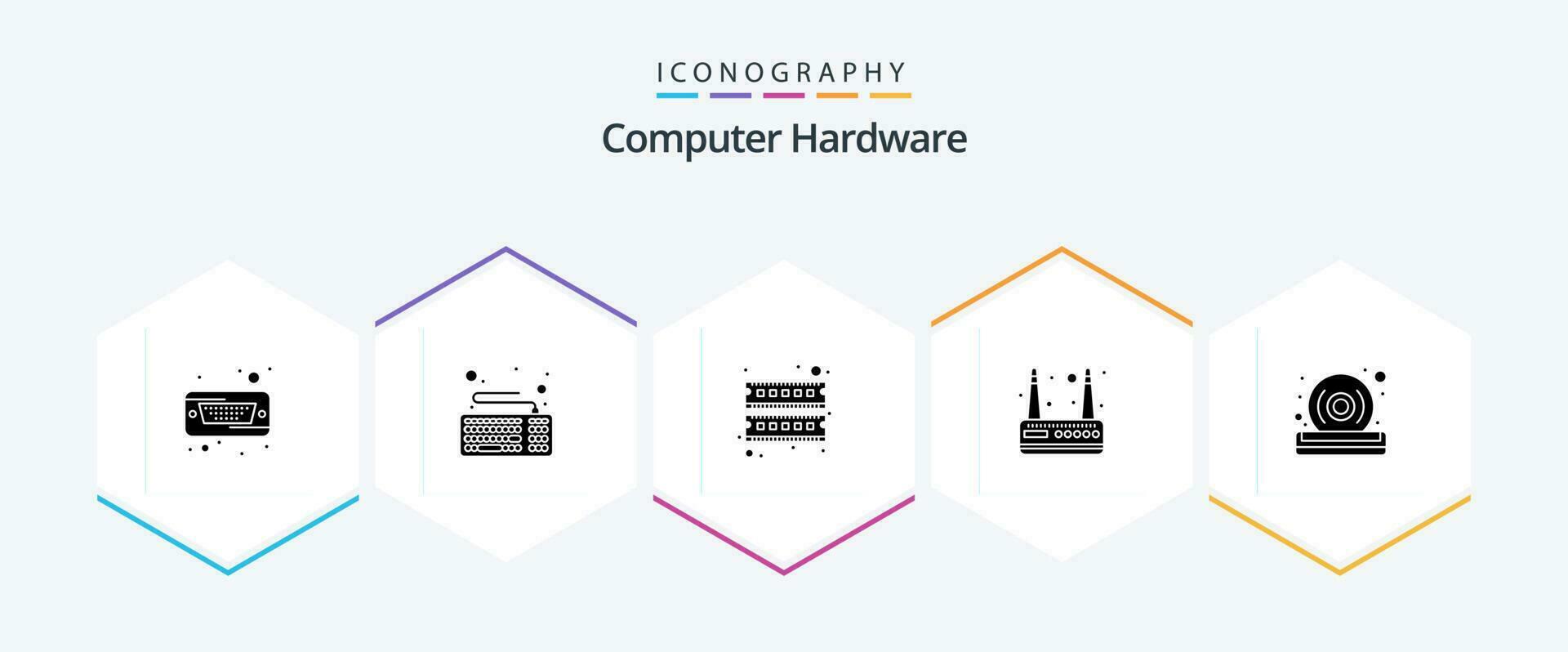 Computer Hardware 25 Glyph icon pack including quality. disc. computer. wifi. modem vector