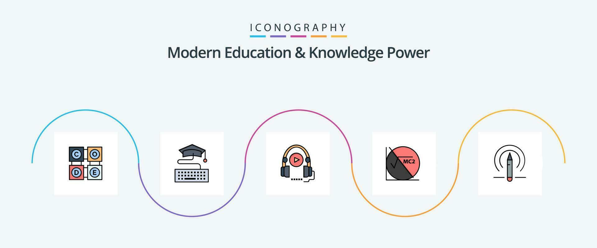 Modern Education And Knowledge Power Line Filled Flat 5 Icon Pack Including pencil. education. language. math formula. math vector
