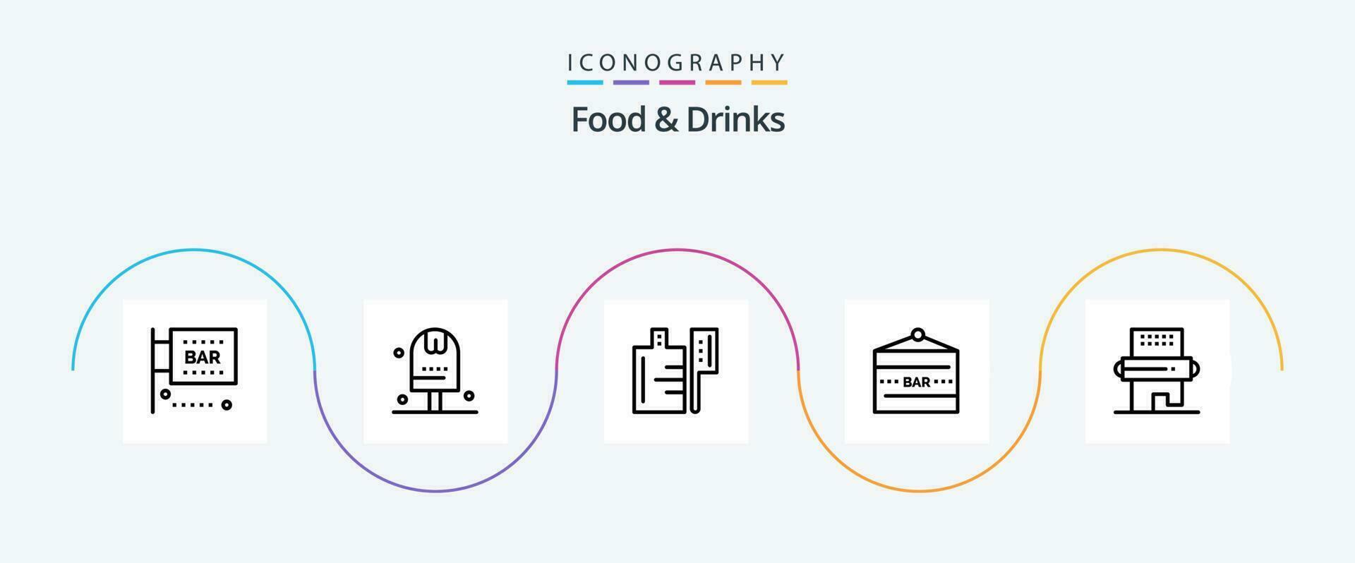 Food and Drinks Line 5 Icon Pack Including food and drink. drink bar. kitchen. bar sign. drink vector