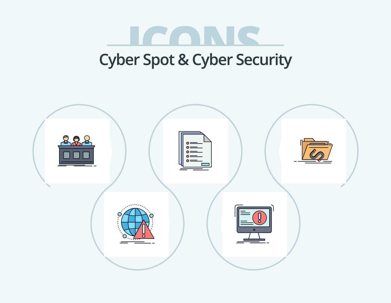 Cyber Spot And Cyber Security Line Filled Icon Pack 5 Icon Design. monitoring. access. listing. rules. leader vector