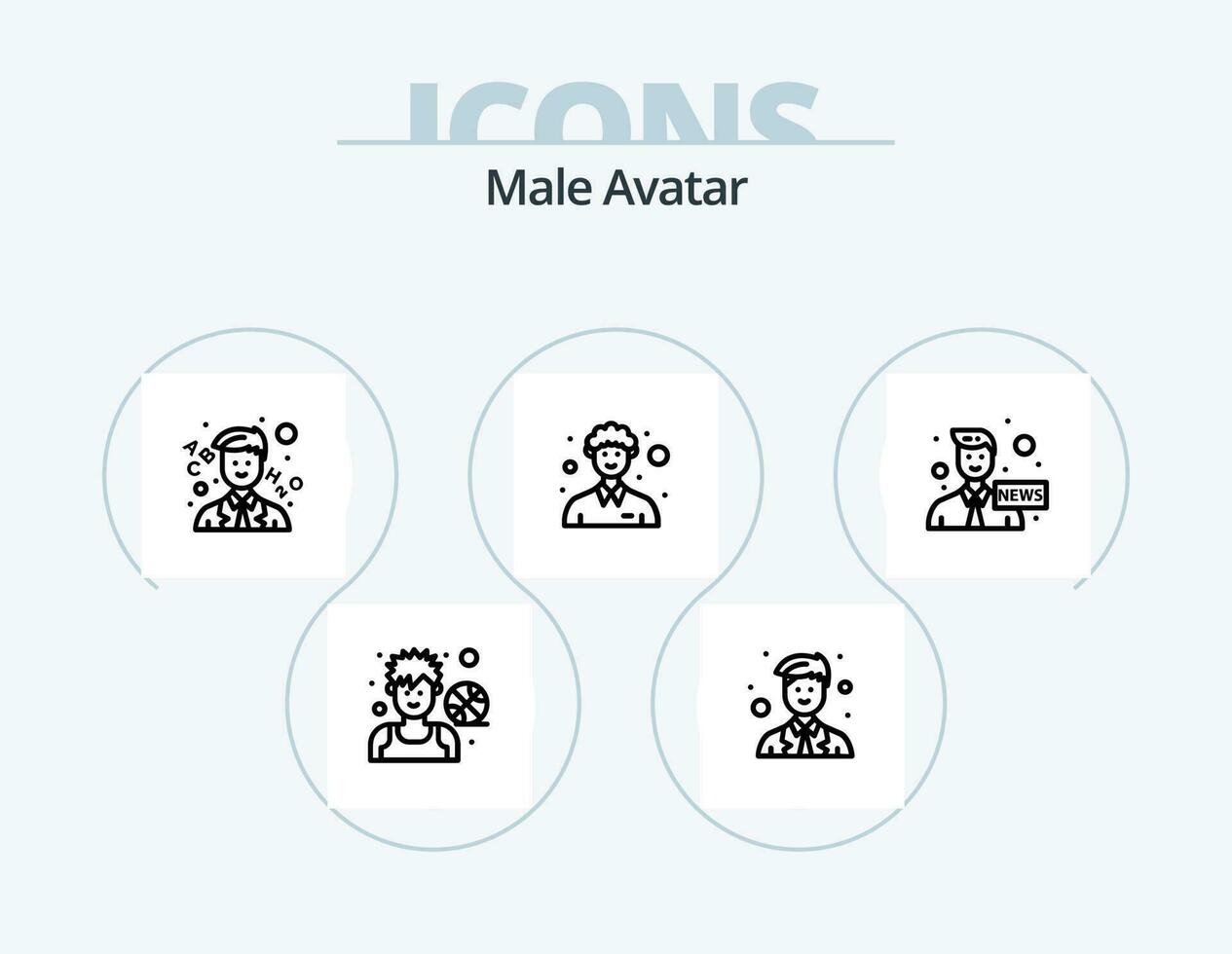 masculino avatar línea icono paquete 5 5 icono diseño. juego. rugby jugador. servicio. bufón. circo vector