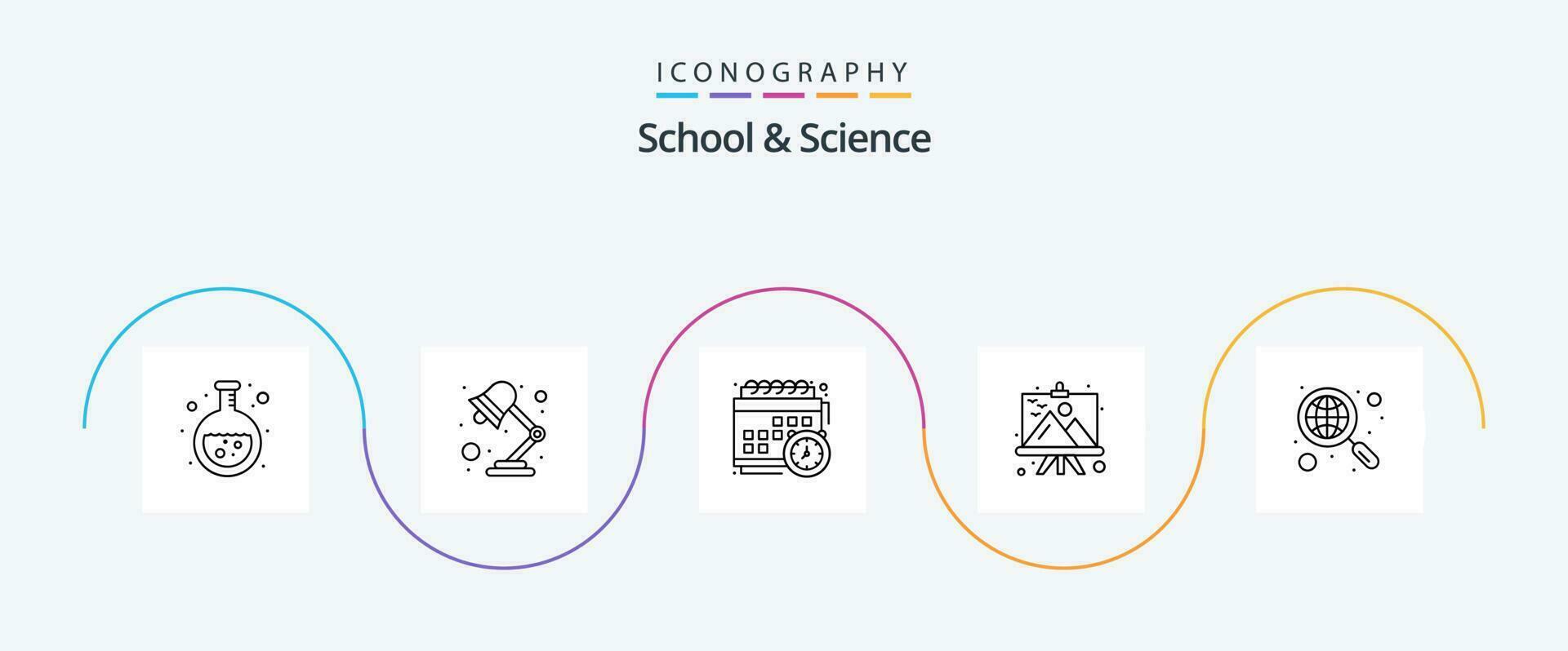 School And Science Line 5 Icon Pack Including global. painting. calendar. landscape. board vector