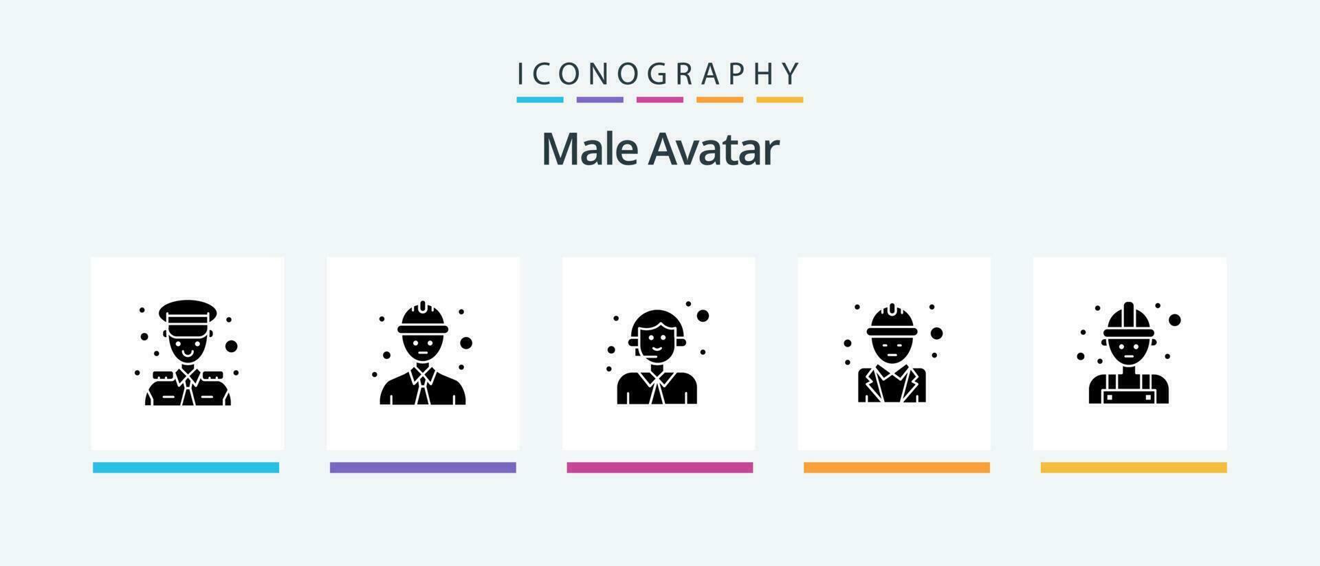 Male Avatar Glyph 5 Icon Pack Including labour. manager. delivery. labour. engineer. Creative Icons Design vector