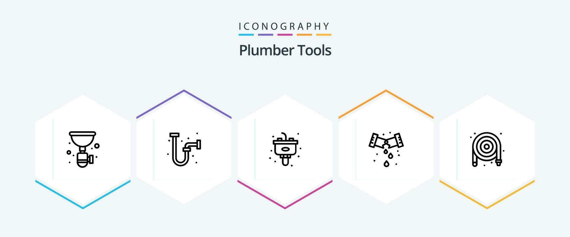 fontanero 25 línea icono paquete incluso manguera. plomero. tubo. mecánico. lavabo vector