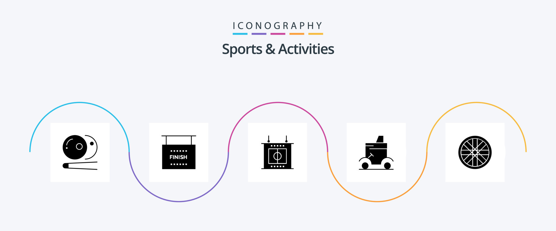 Sports and Activities Glyph 5 Icon Pack Including wheel. sports