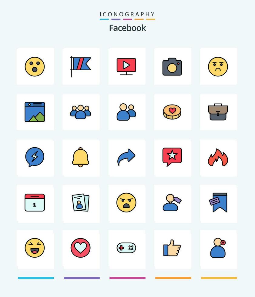 Creative Facebook 25 Line FIlled icon pack  Such As emotion. picture. monitor. photo. camera vector