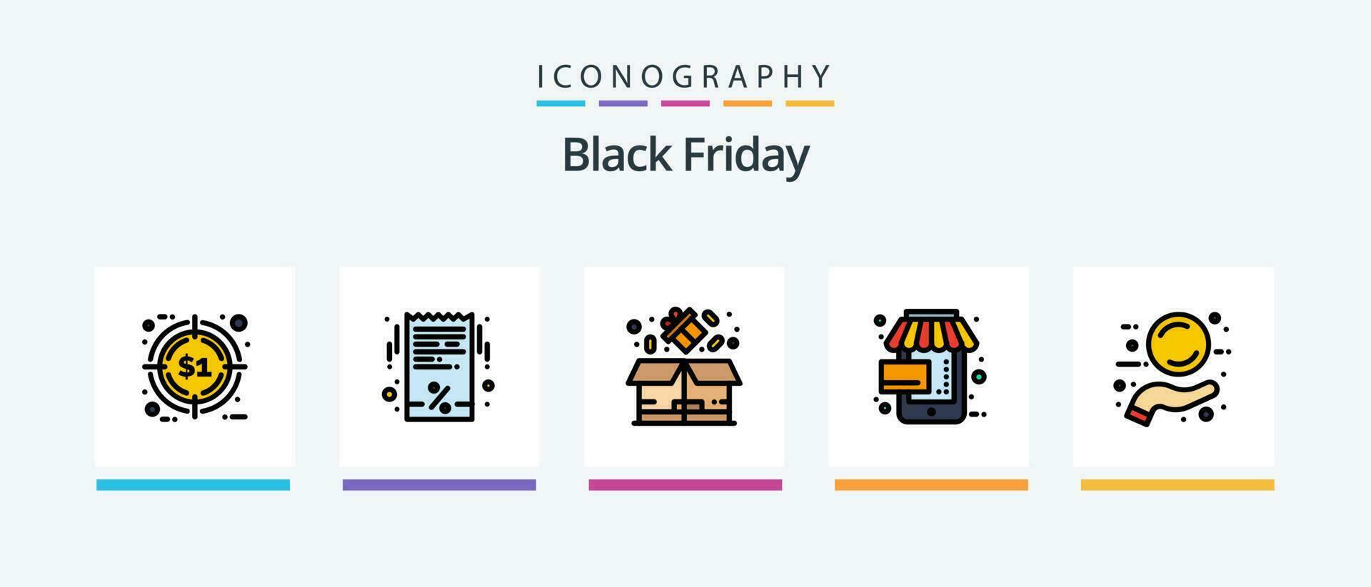 Black Friday Line Filled 5 Icon Pack Including black friday. premium. discount. friday. black. Creative Icons Design vector