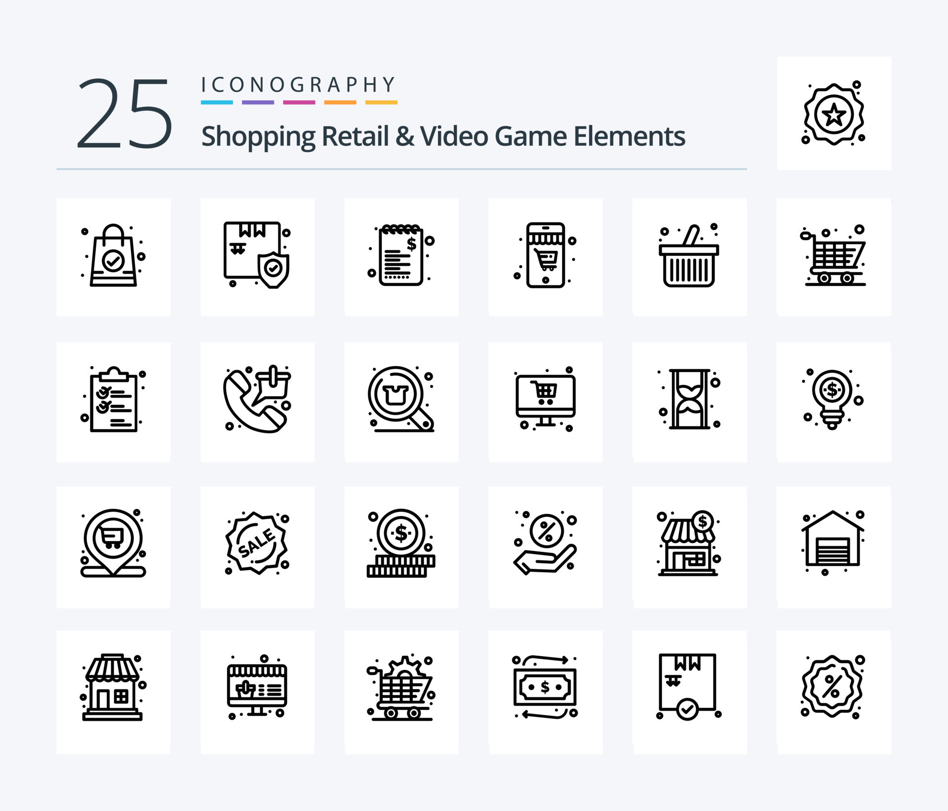 Shoping Retail And Video Game Elements 25 Line icon pack including clip. online  shopping. list. cart. shopping 25856270 Vector Art at Vecteezy