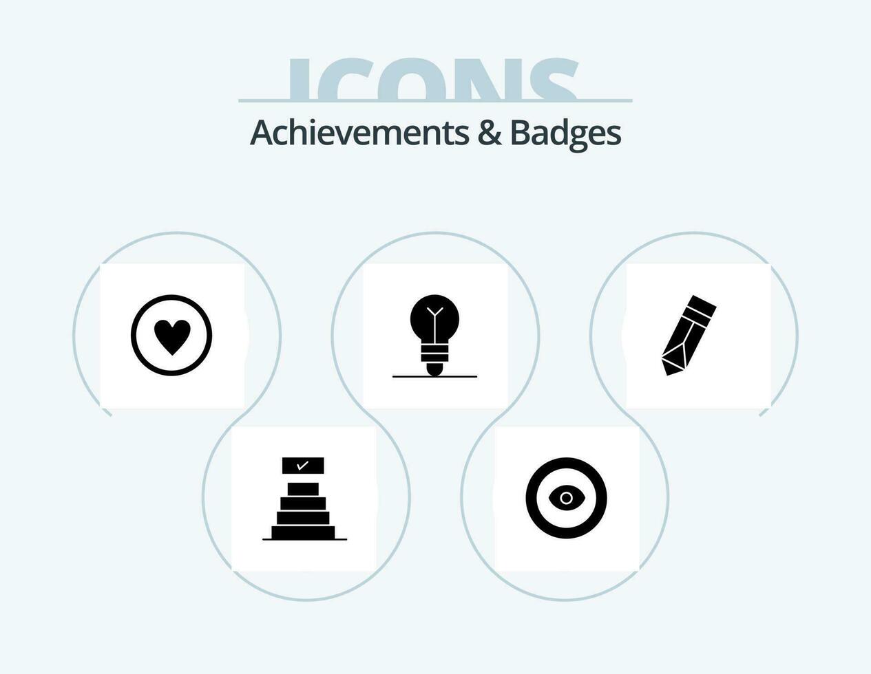 Achievements and Badges Glyph Icon Pack 5 Icon Design. pencil. achievement. award. wreath. creative vector