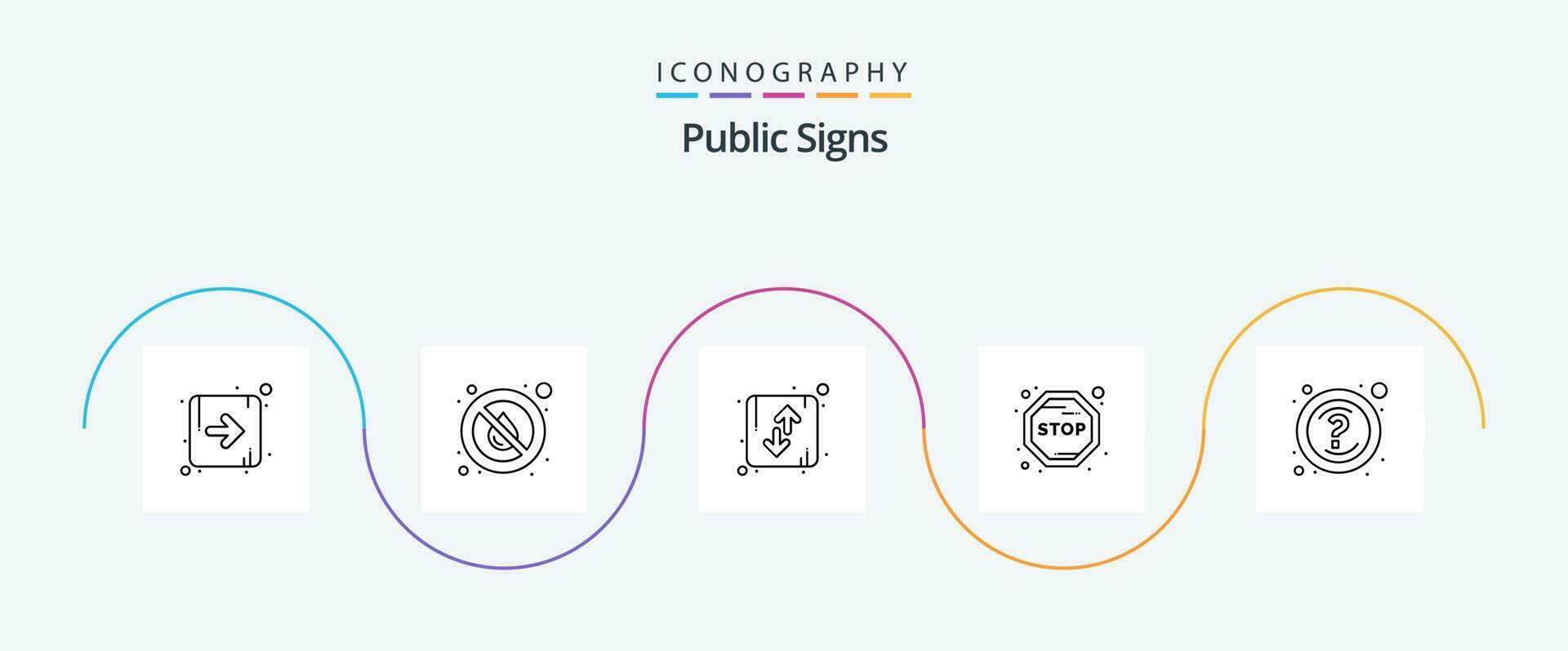 Public Signs Line 5 Icon Pack Including question. stop. arrow. journey. up vector