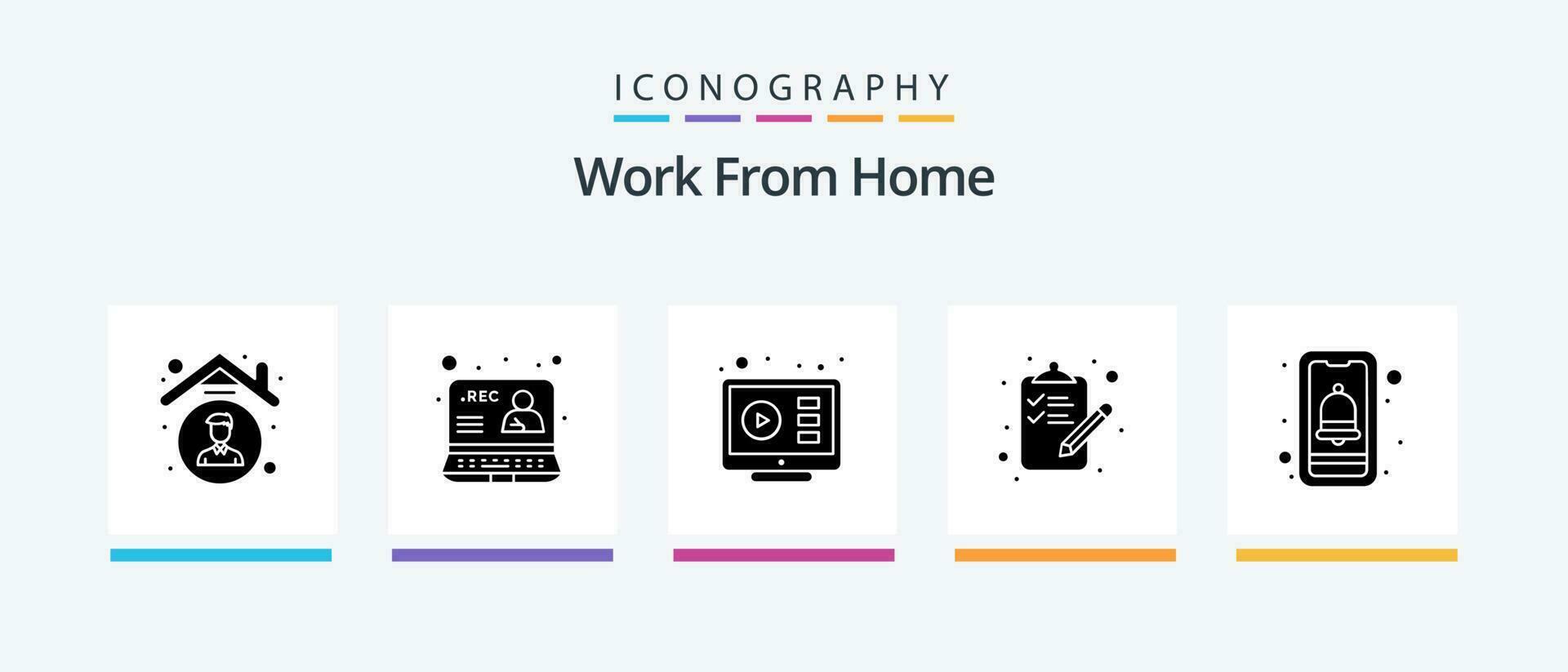 Work From Home Glyph 5 Icon Pack Including task. checklist. online. tutorial. online. Creative Icons Design vector