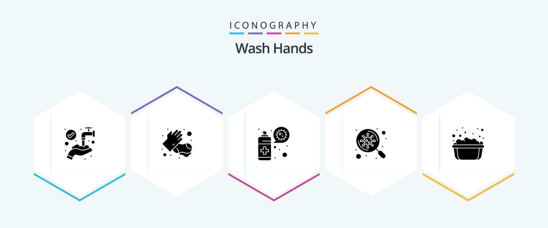 Wash Hands 25 Glyph icon pack including hand washing. scan. cleaning. virus. bacteria vector