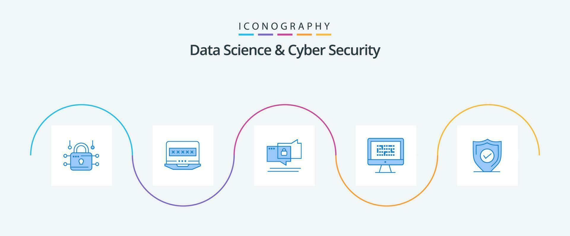 Data Science And Cyber Security Blue 5 Icon Pack Including problem. encryption. chat. ddos. cryptography vector