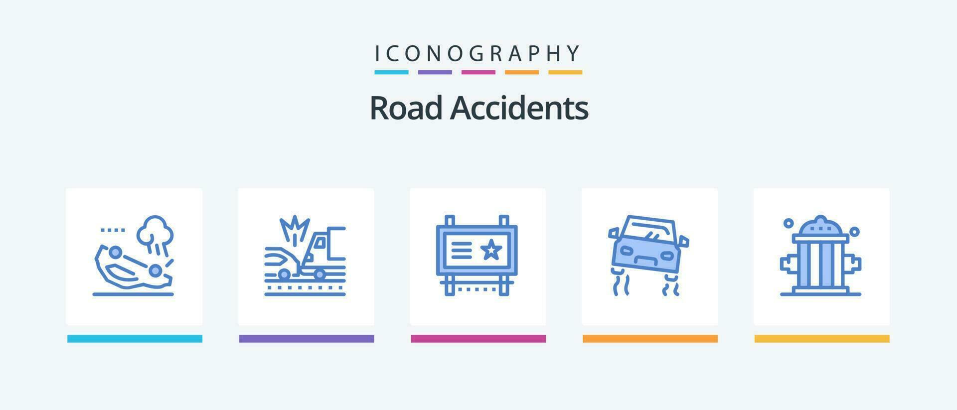 Road Accidents Blue 5 Icon Pack Including firefighter. road. ad board. car. road advertising. Creative Icons Design vector