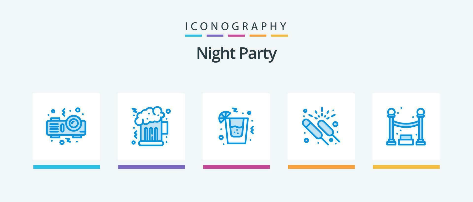 Night Party Blue 5 Icon Pack Including . night. party. queue. group. Creative Icons Design vector