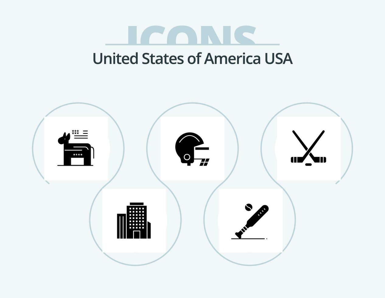 Usa Glyph Icon Pack 5 Icon Design. sport. hokey. donkey. helmet. american vector