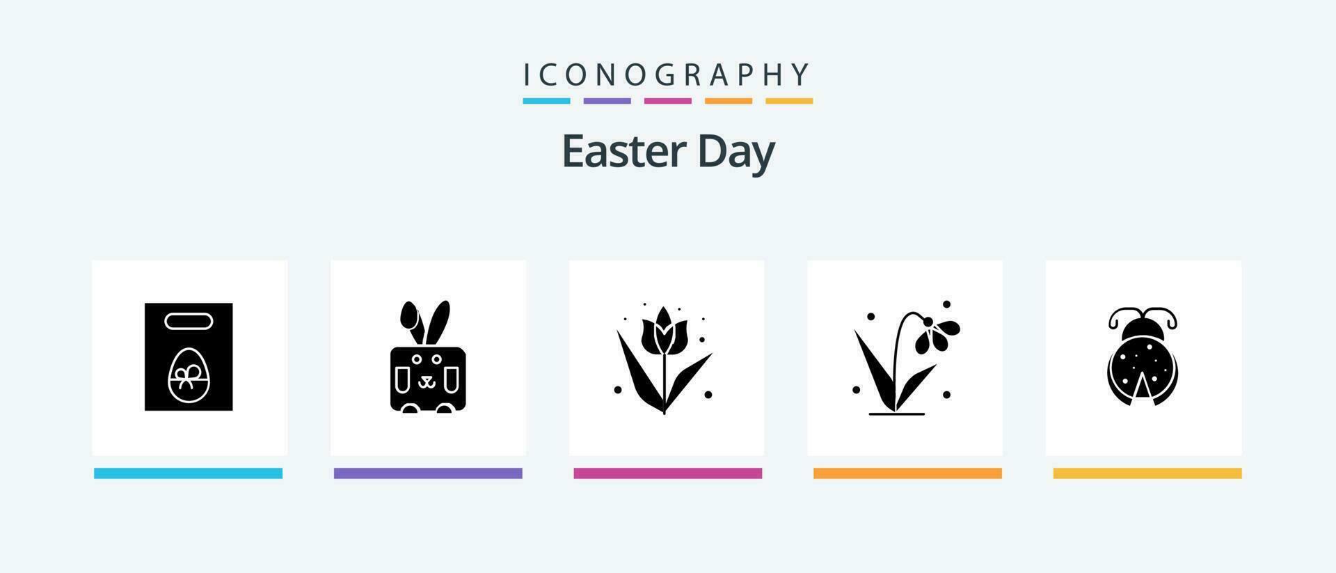 Easter Glyph 5 Icon Pack Including insect. tulip. decoration. plant. decoration. Creative Icons Design vector