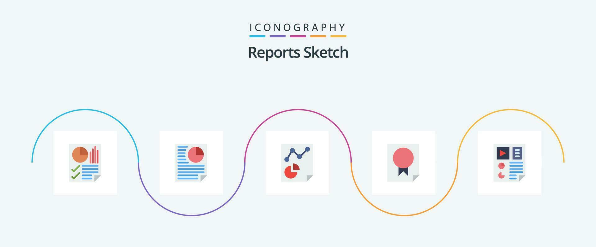 Reports Sketch Flat 5 Icon Pack Including report. page. report. data. report vector