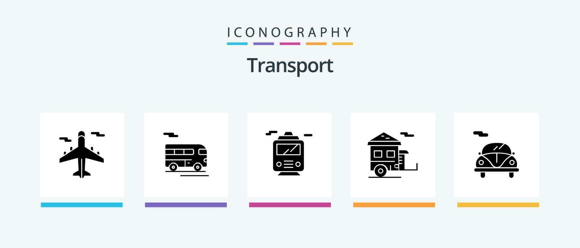 transporte glifo 5 5 icono paquete incluso coche. transporte. tren. remolque. cámping. creativo íconos diseño vector