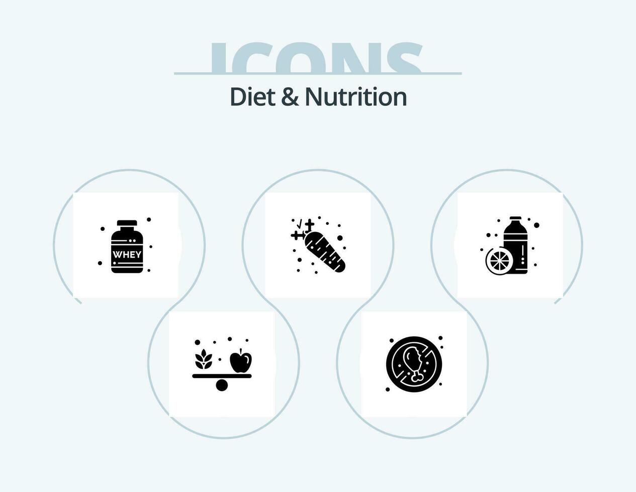 Diet And Nutrition Glyph Icon Pack 5 Icon Design. diet. nutrition. nutrition. food. carrot vector