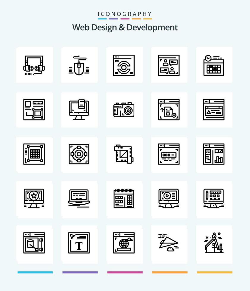 Creative Web Design And Development 25 OutLine icon pack  Such As designer. chat . design. web . refresh vector