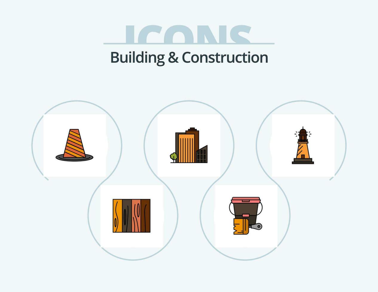 edificio y construcción línea lleno icono paquete 5 5 icono diseño. teja. edificio. puerto. arquitectura. blanco vector