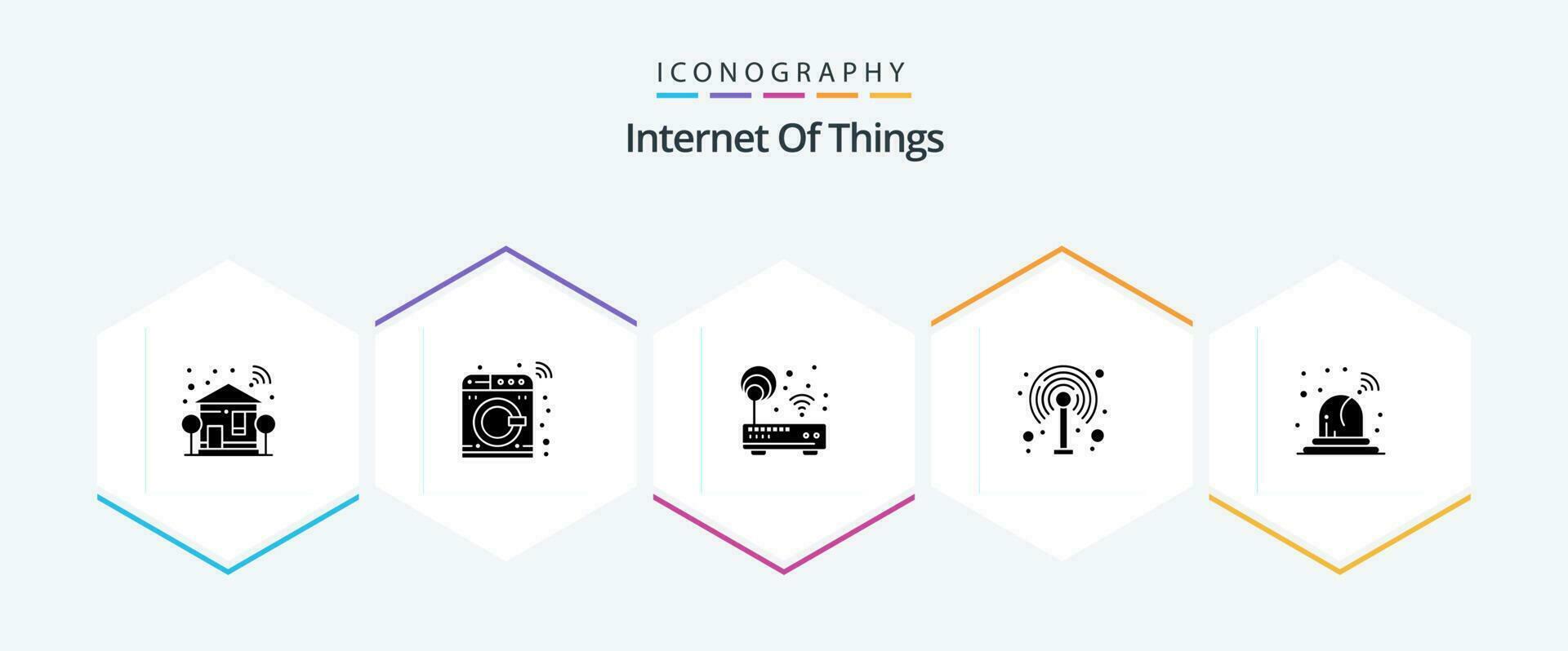 Internet Of Things 25 Glyph icon pack including alarm. router. washing. modem. router vector
