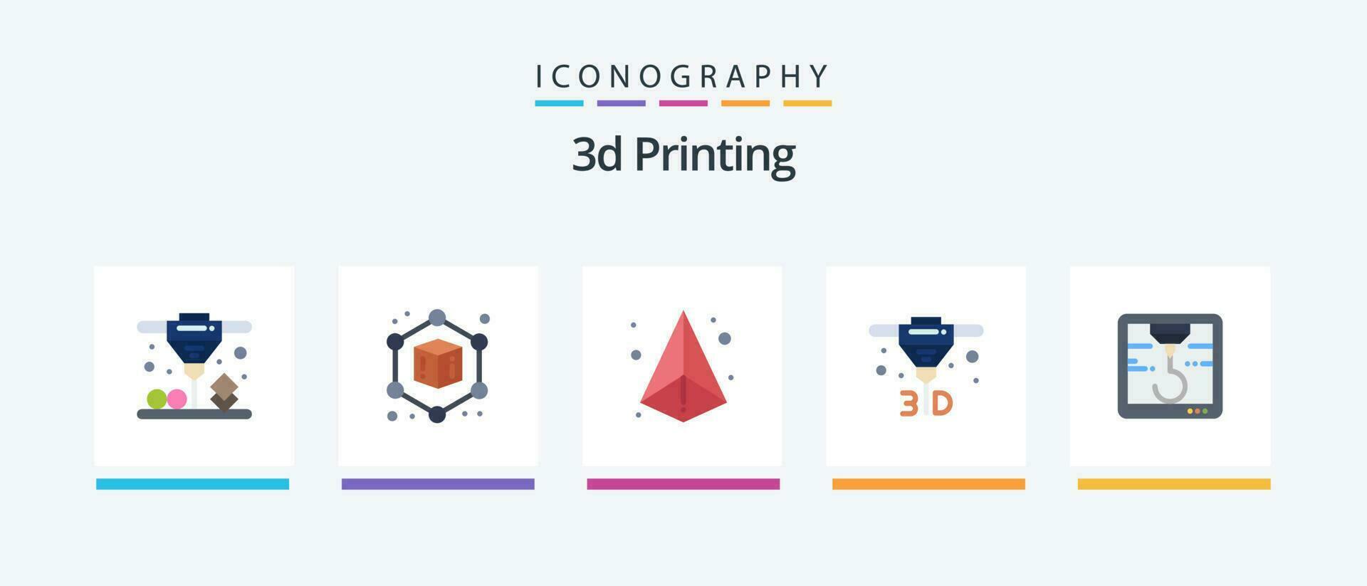 3d Printing Flat 5 Icon Pack Including . printer. laser. 3d. direct. Creative Icons Design vector