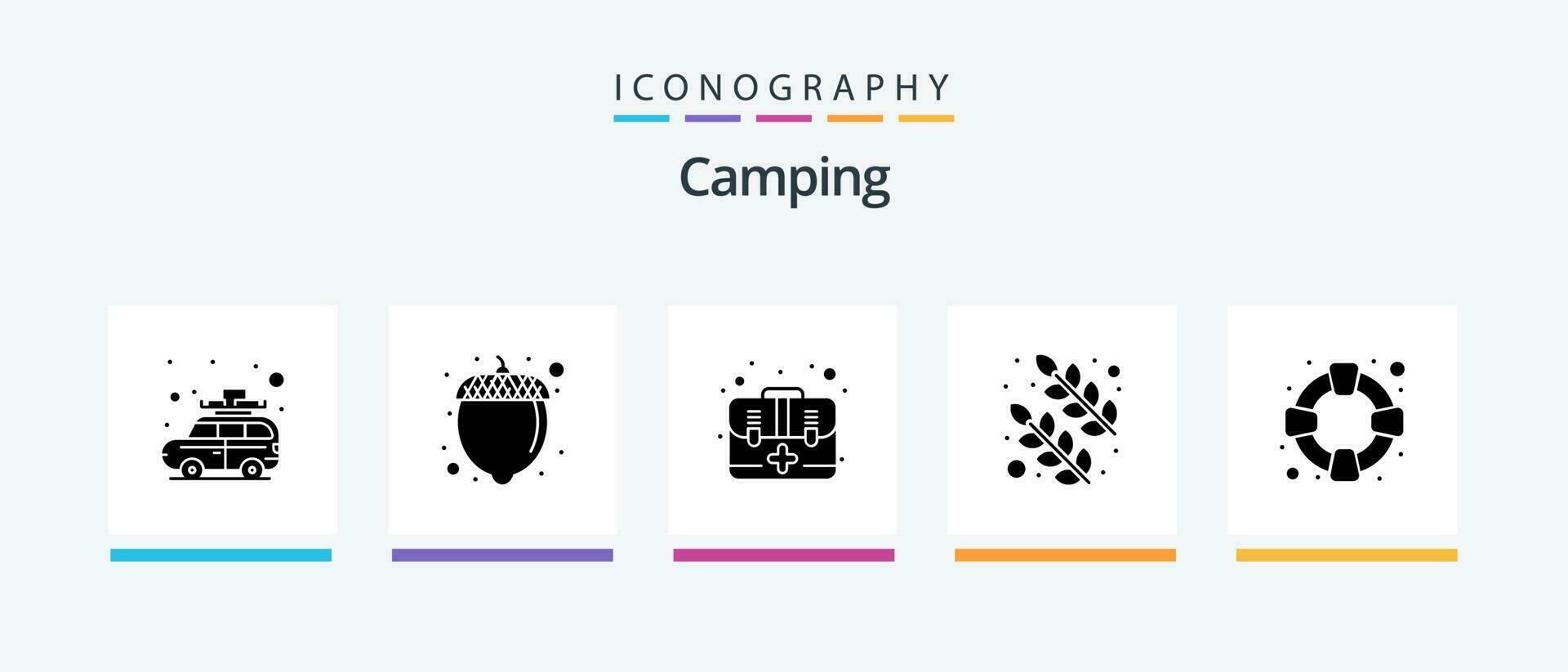 Camping Glyph 5 Icon Pack Including . safety. emergency. help. leaves. Creative Icons Design vector