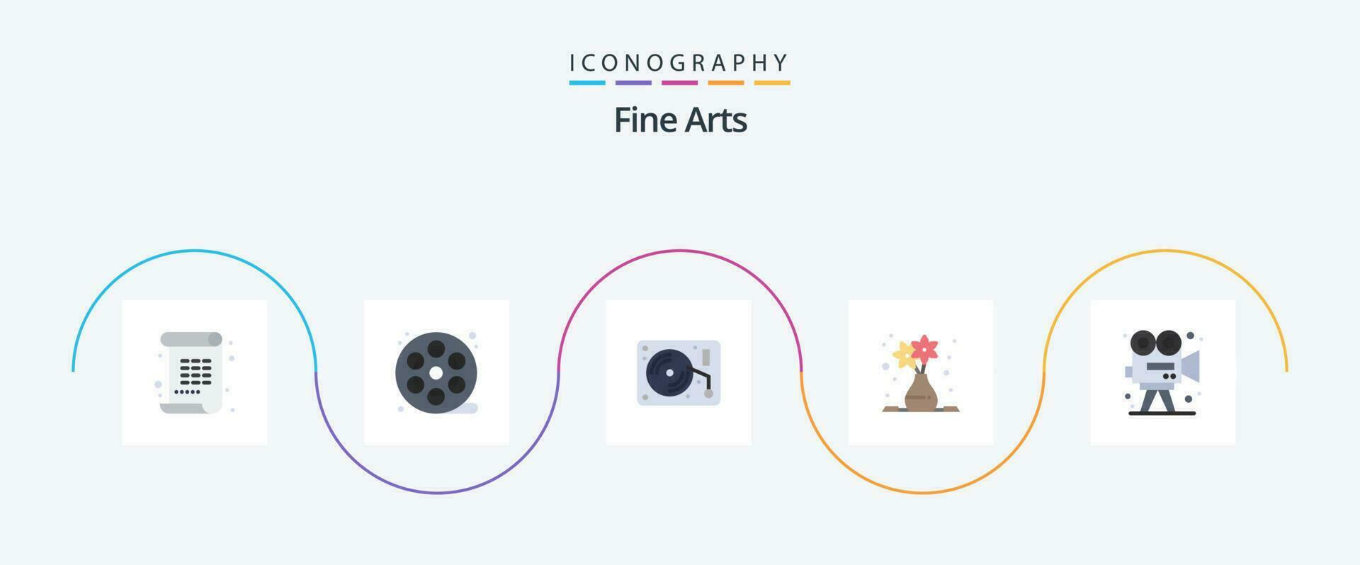 Fine Arts Flat 5 Icon Pack Including camera. greek. music. column. flower pot vector