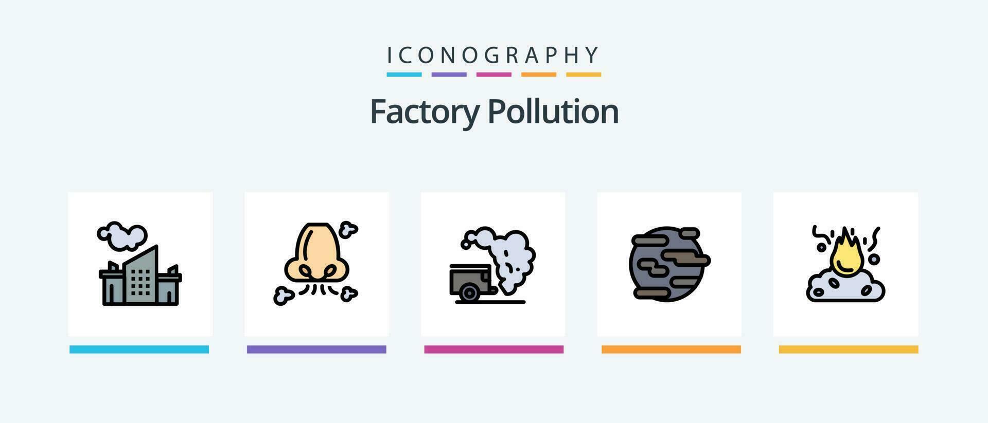 Factory Pollution Line Filled 5 Icon Pack Including pollution. health. pipe. breathe. waste. Creative Icons Design vector