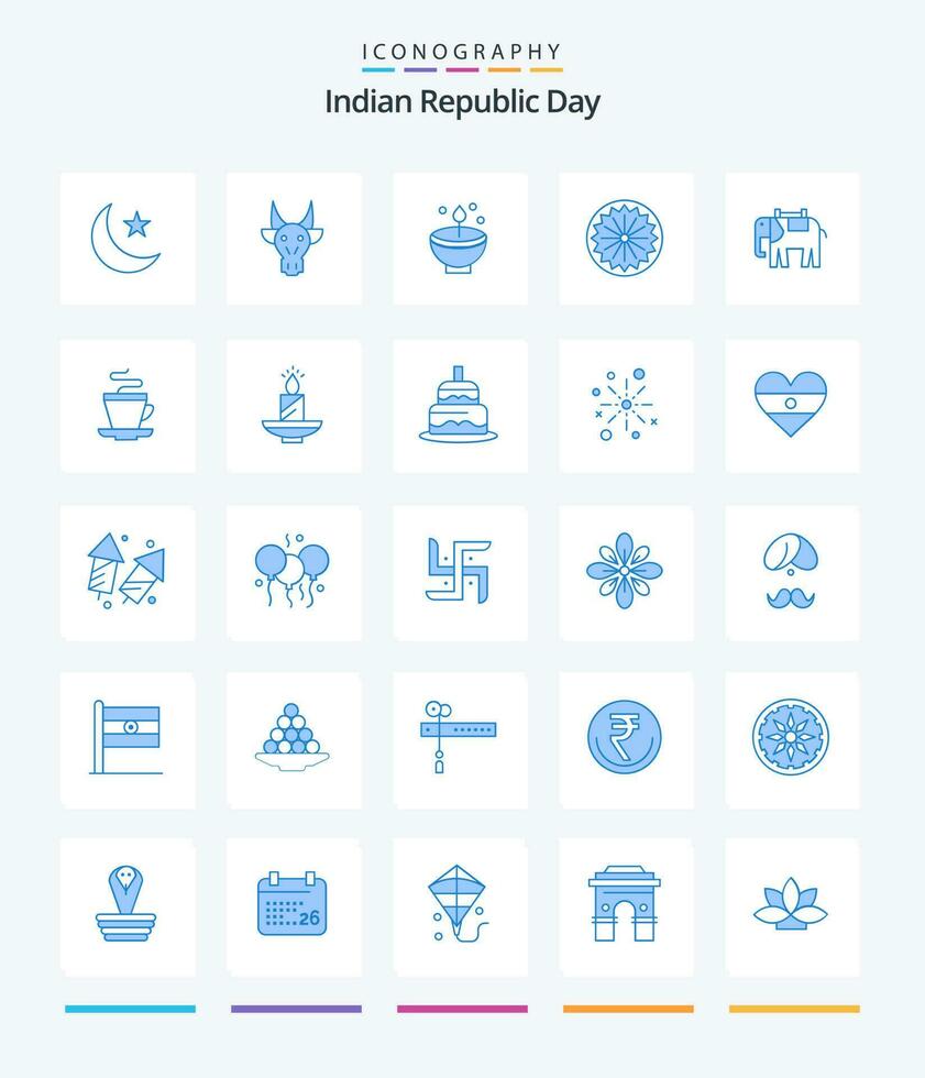 creativo indio república día 25 azul icono paquete tal como bandera. ligero. cráneo. lámpara. diwali vector