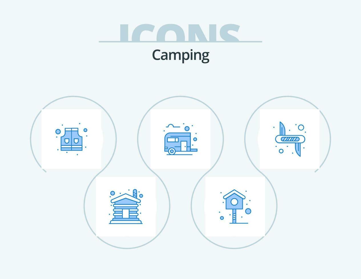 Camping Blue Icon Pack 5 Icon Design. weapon. knife. life. summer. camp vector