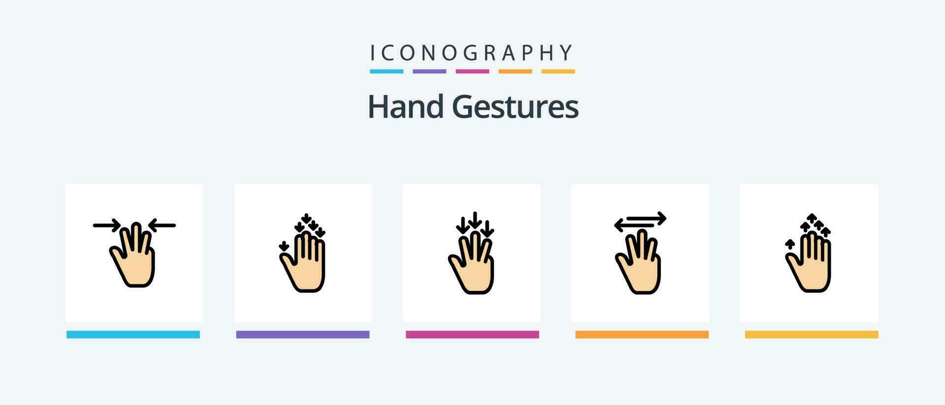 mano gestos línea lleno 5 5 icono paquete incluso dedos. izquierda. gesto. arriba. mano. creativo íconos diseño vector