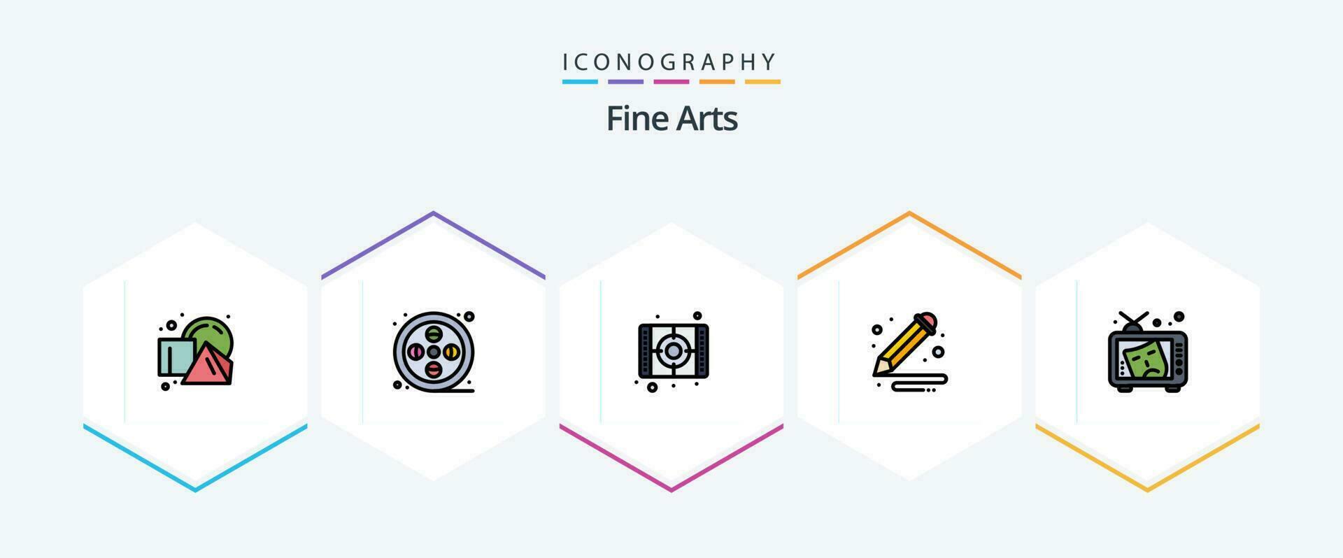 Fine Arts 25 FilledLine icon pack including mask. pencil. movie. paint. art vector