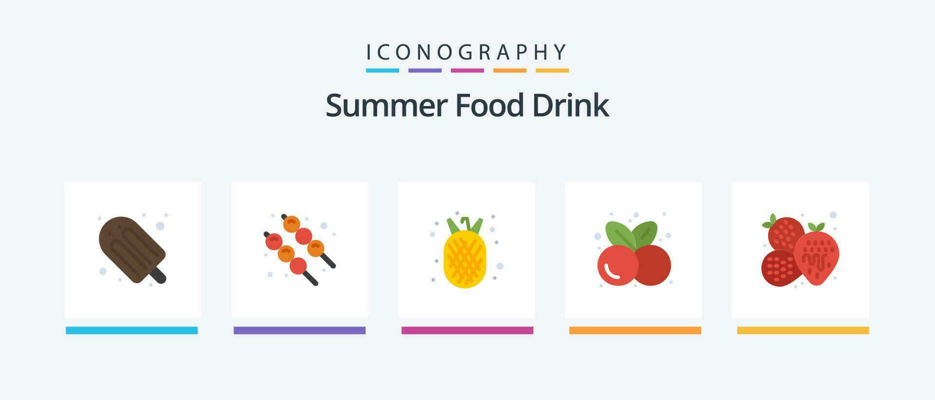 Summer Food Drink Flat 5 Icon Pack Including food. summer. amanas comosus. healthy food. food. Creative Icons Design vector