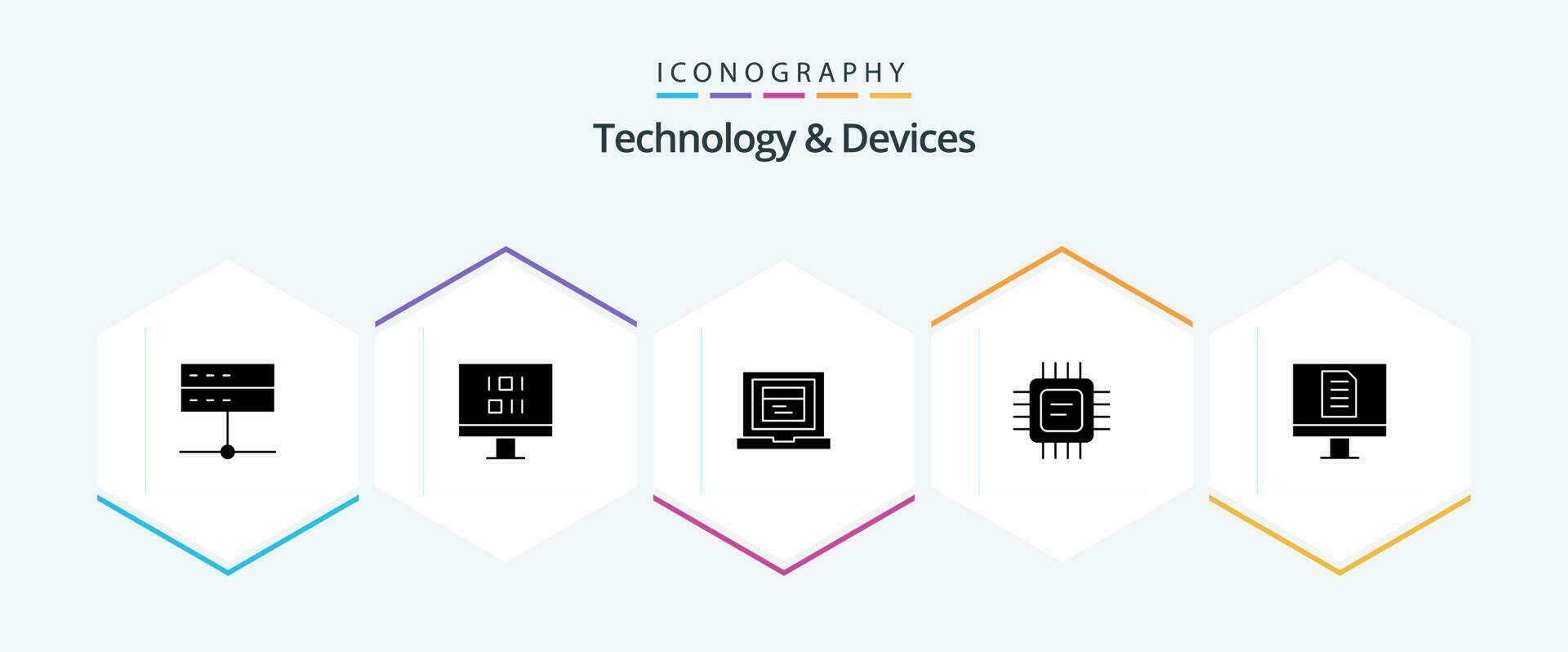 Devices 25 Glyph icon pack including office. computer. browser. processor. cpu vector