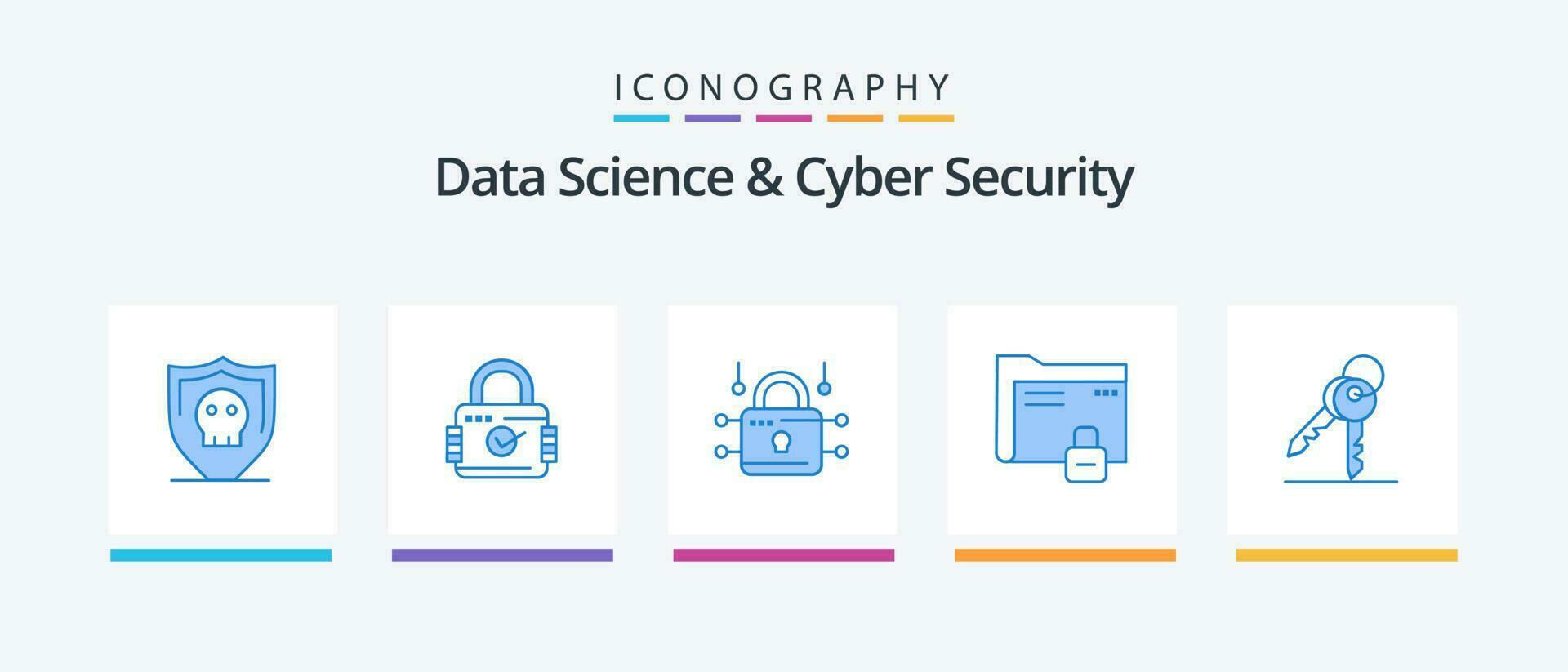 Data Science And Cyber Security Blue 5 Icon Pack Including key. protection. louck. password. data. Creative Icons Design vector