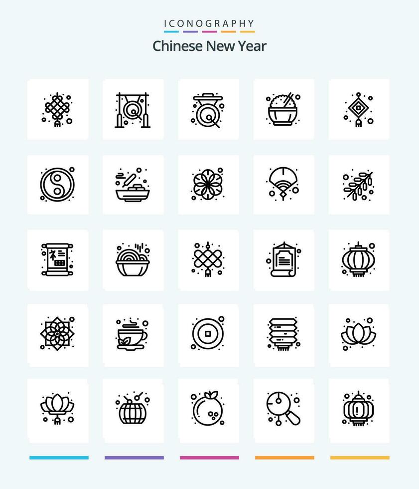 creativo chino nuevo año 25 contorno icono paquete tal como lunar. ligero. metal. linterna. chino vector
