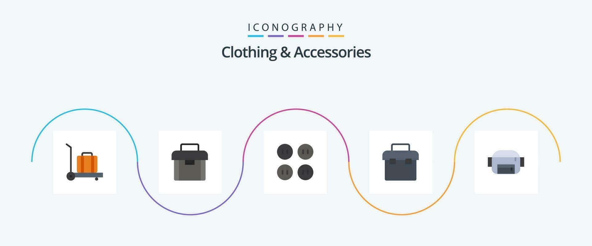 ropa y accesorios plano 5 5 icono paquete incluso . ropa. cinturón. caja de herramientas vector