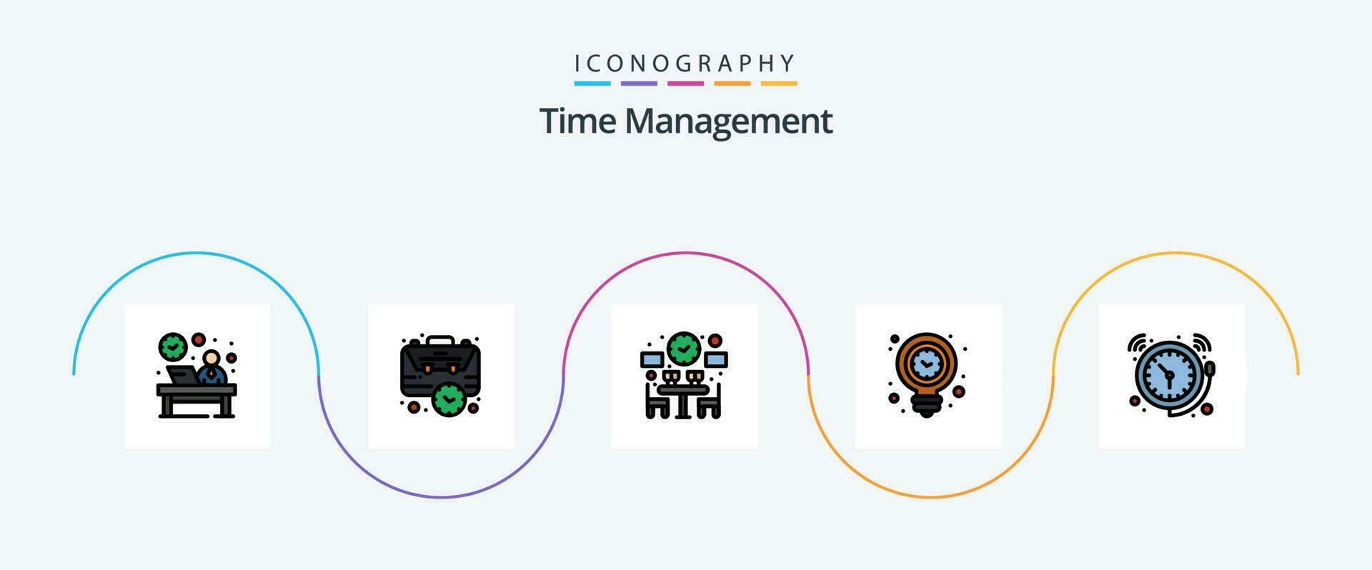 Time Management Line Filled Flat 5 Icon Pack Including light. energy. management. clock. free vector