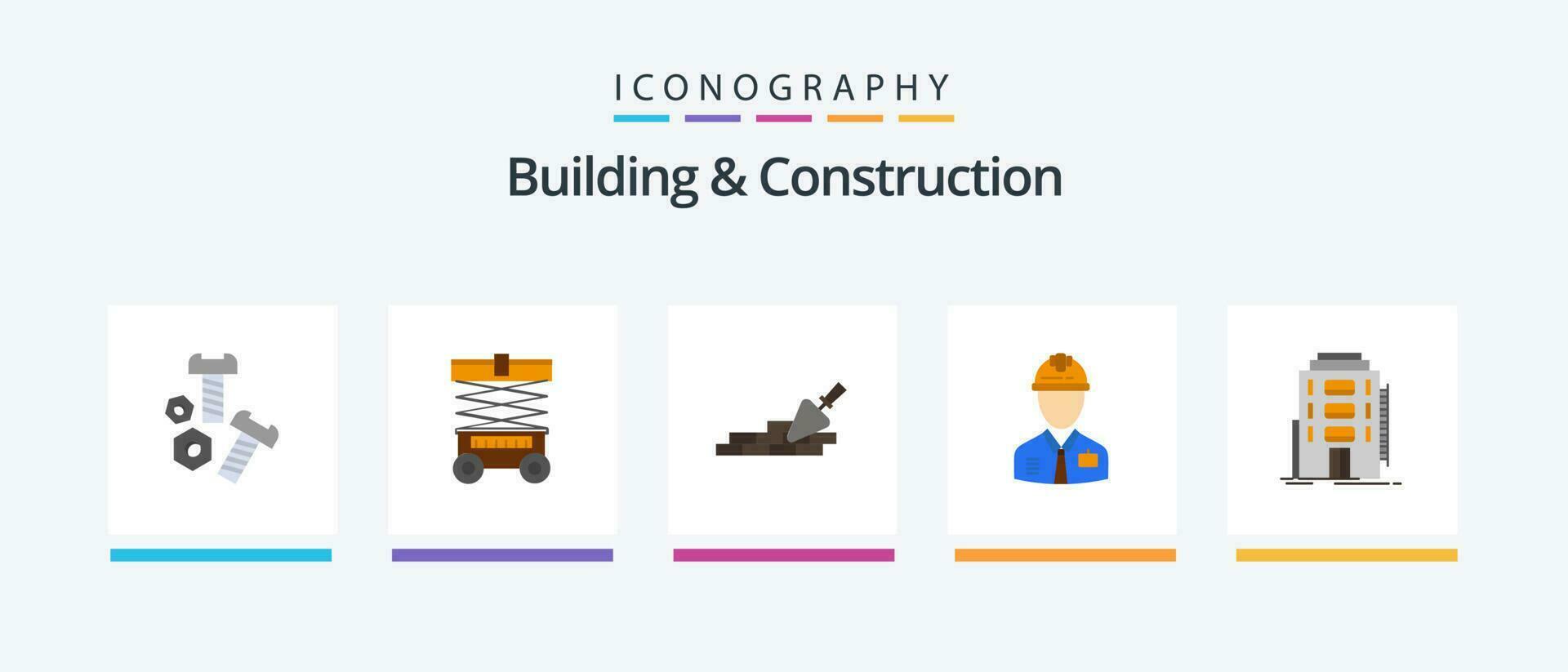 edificio y construcción plano 5 5 icono paquete incluso mano de obra. construcción. industria. viajar creativo íconos diseño vector