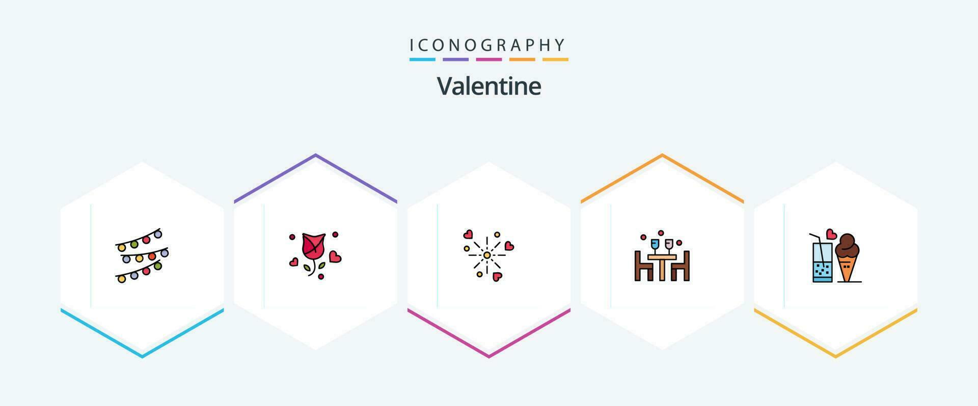 Valentine 25 FilledLine icon pack including love. lunch. propose. dinner. heart vector