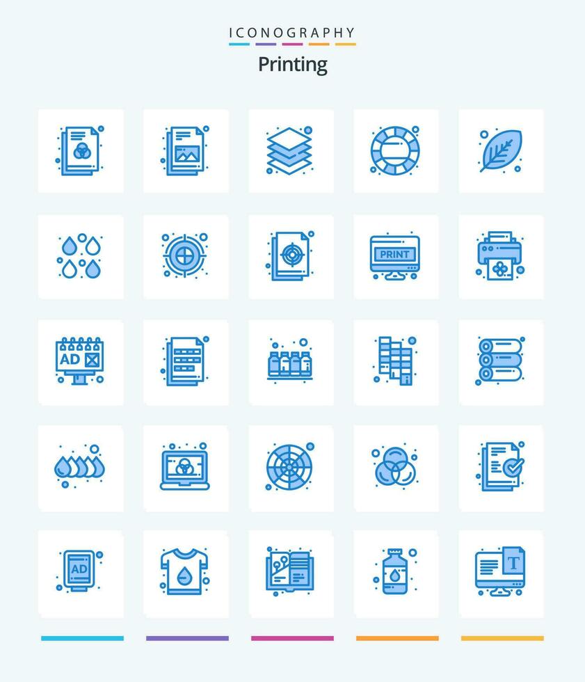 Creative Printing 25 Blue icon pack  Such As leaf. eco. layers. color wheel. creative vector