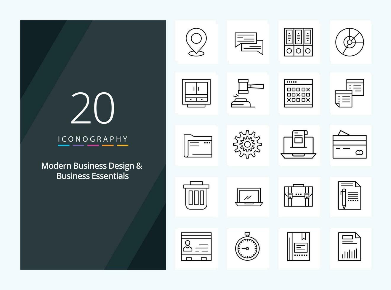 20 Modern Business And Business Essentials Outline icon for presentation vector