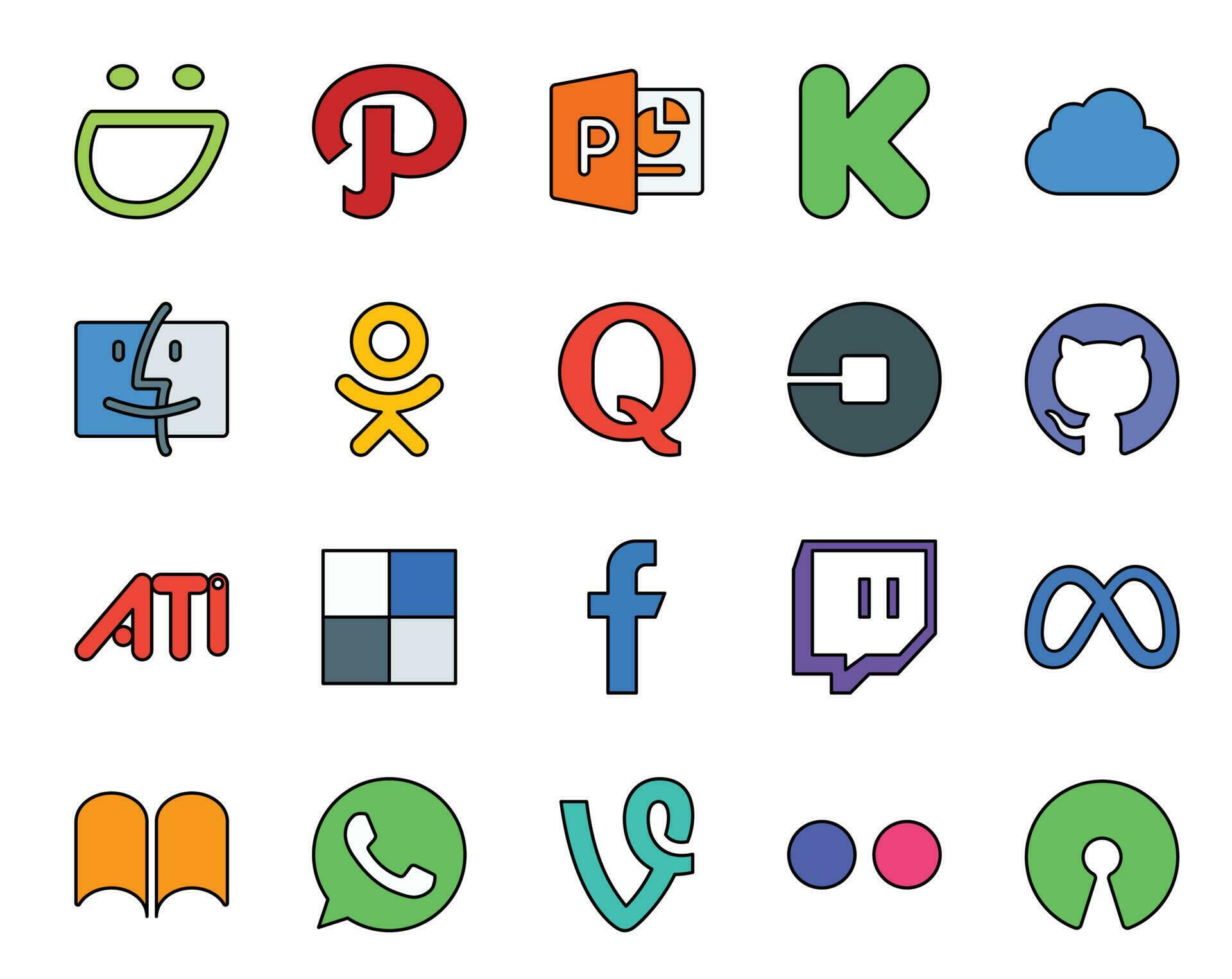 20 Social Media Icon Pack Including meta facebook question delicious
