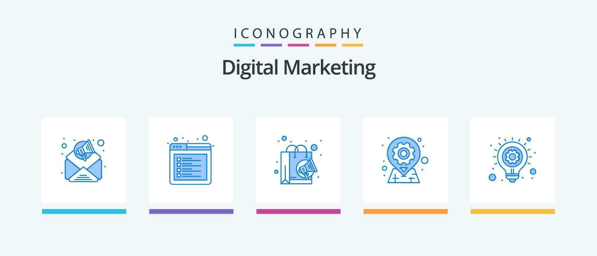 Digital Marketing Blue 5 Icon Pack Including idea. pin. digital. options. geo. Creative Icons Design vector