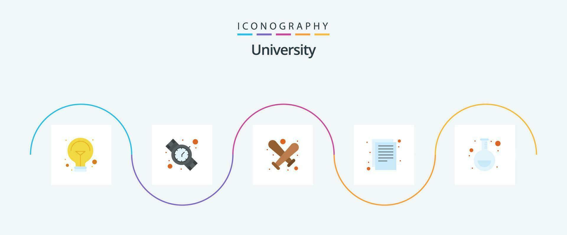 University Flat 5 Icon Pack Including lab. paper. baseball. notes. documents vector