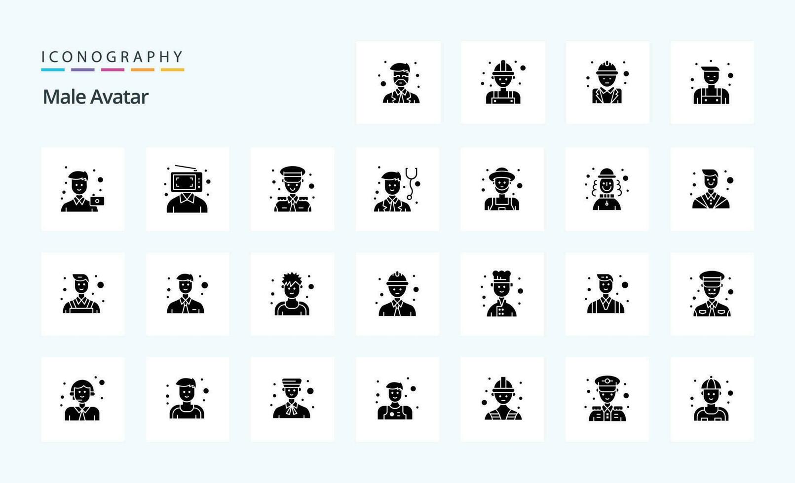 25 Male Avatar Solid Glyph icon pack vector