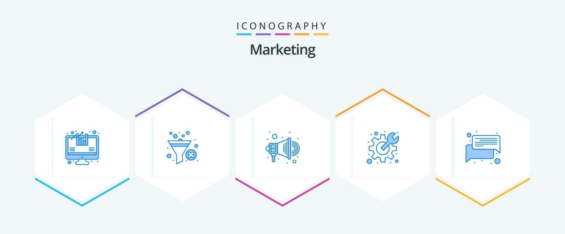 Marketing 25 Blue icon pack including message. conversation. promotion. chat. preferences vector
